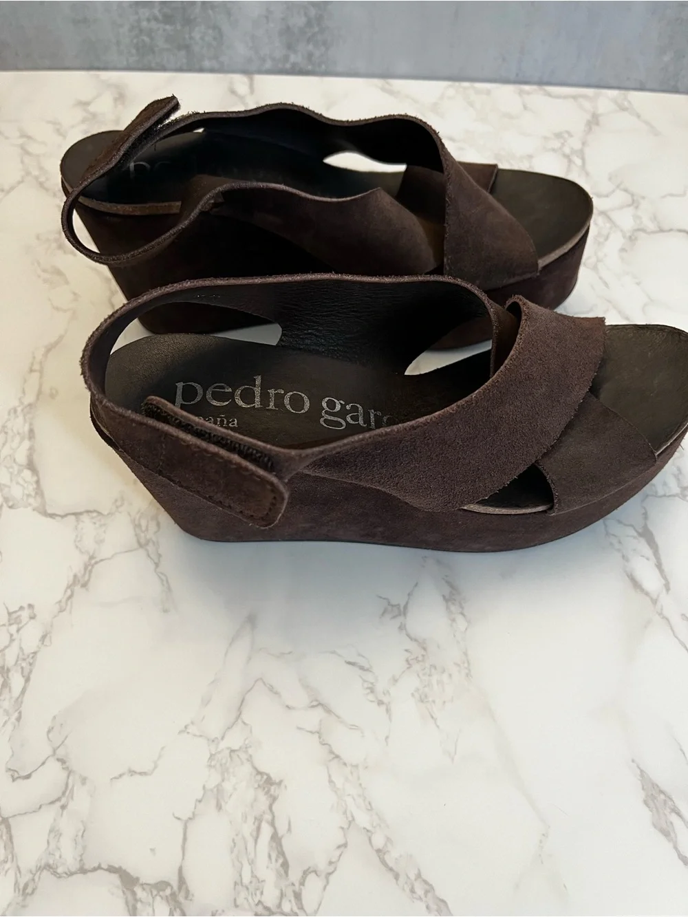 Pedro Garcia Dark Brown Suede Crisscross Platform Sandals